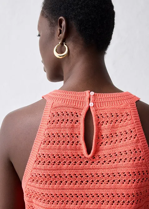 Pleten&yacute; ažurov&yacute; top s pod&iacute;lem lnu, bonprix