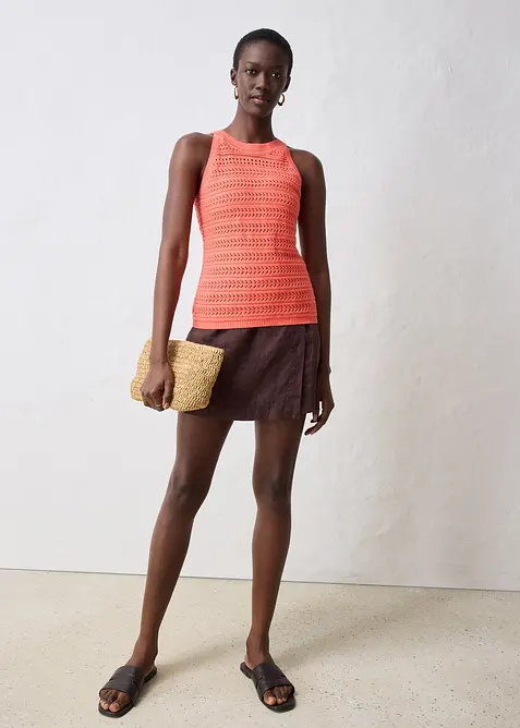 Pletený ažurový top s podílem lnu, bonprix