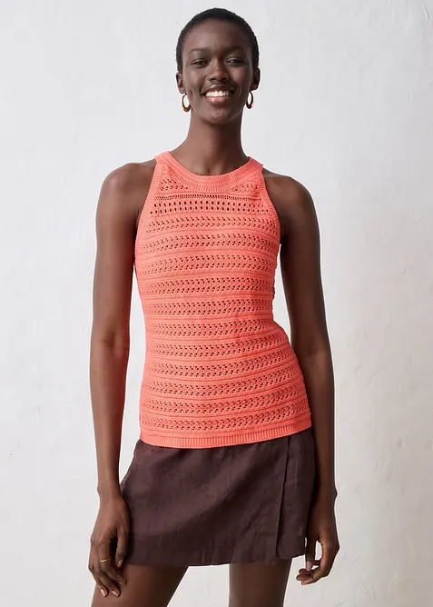 Pletený ažurový top s podílem lnu, bonprix