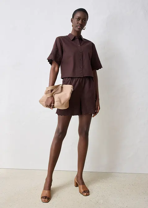 Zkrácená košilová halenka s podílem hedvábí, bonprix