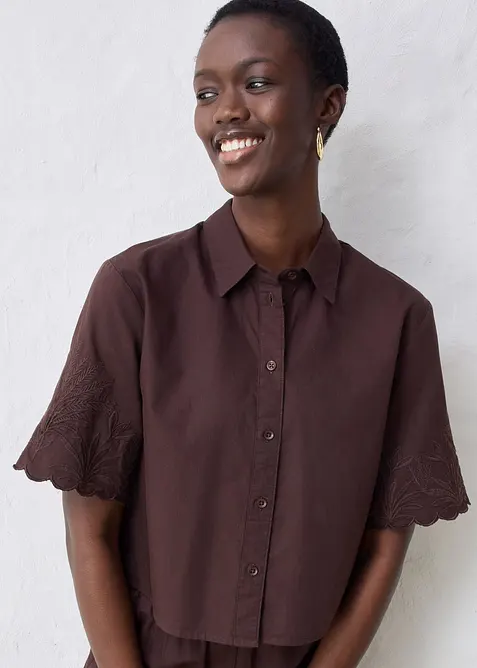 Zkrácená košilová halenka s podílem hedvábí, bonprix