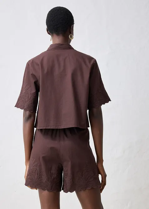 Zkrácená košilová halenka s podílem hedvábí, bonprix