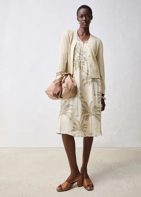 Ažurový pletený kabátek s podílem lnu, bonprix