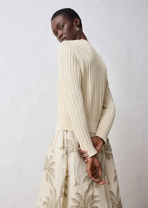 Ažurový pletený kabátek s podílem lnu, bonprix