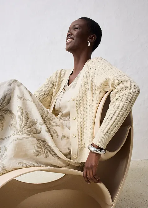 Ažurov&yacute; pleten&yacute; kab&aacute;tek s pod&iacute;lem lnu, bonprix