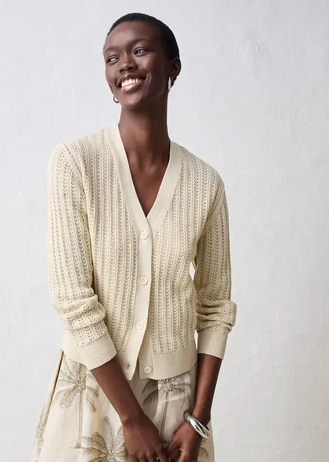 Ažurový pletený kabátek s podílem lnu, bonprix