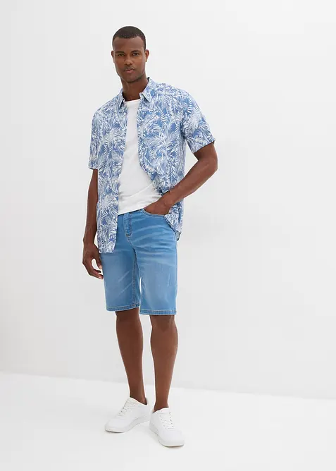 Džínové bermudy z teplákoviny, pohodlný střih Regular Fit, bonprix