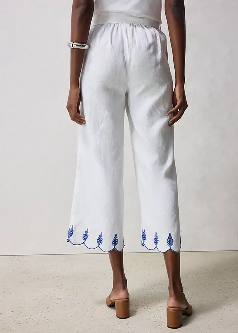 Lněné Culotte kalhoty s páskem (2dílná souprava), bonprix