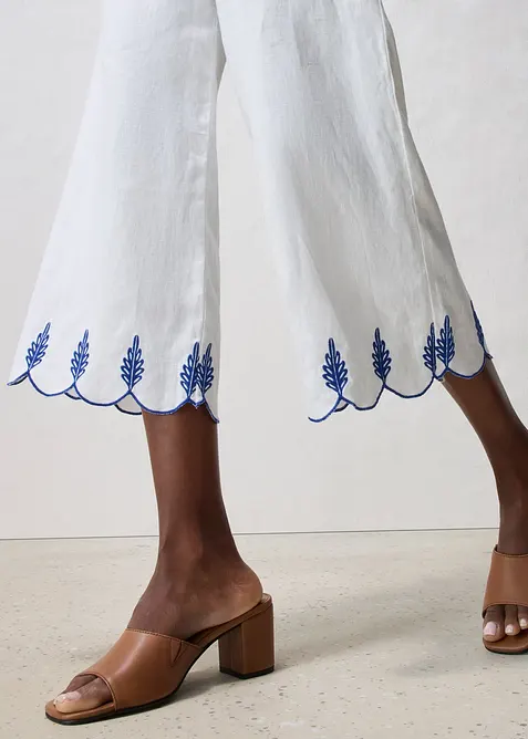 Lněné Culotte kalhoty s páskem (2dílná souprava), bonprix