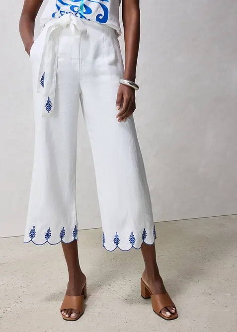 Lněné Culotte kalhoty s páskem (2dílná souprava), bonprix