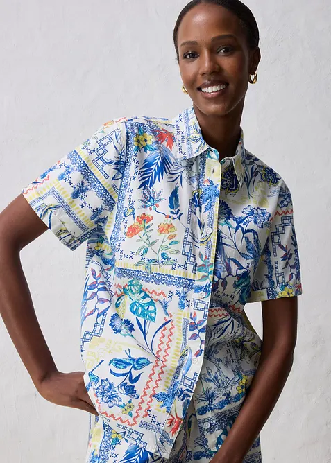 Košilová halenka s podílem hedvábí, bonprix