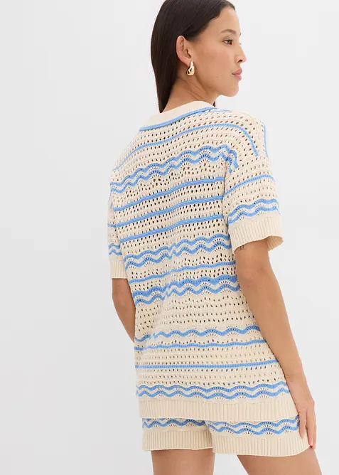 Oversize pletené tričko ze vzdušné směsi bavlny a lnu, bonprix