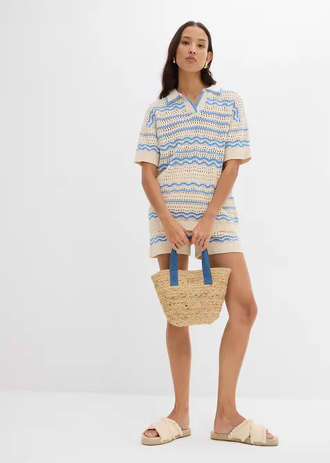 Oversize pletené tričko ze vzdušné směsi bavlny a lnu, bonprix