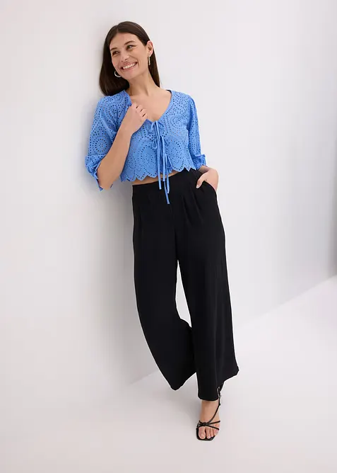 Halenka s dírkovanou výšivkou a nabíranými rukávy, bonprix