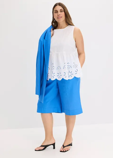 Halenkový top bez rukávů, s rozparkem a dírkovanou výšivkou, bonprix