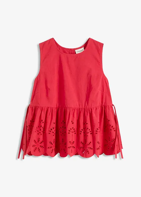 Halenkov&yacute; top bez ruk&aacute;vů, s rozparkem a d&iacute;rkovanou v&yacute;&scaron;ivkou, bonprix