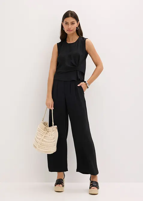 Halenkový top bez rukávů, s uzlem, bonprix