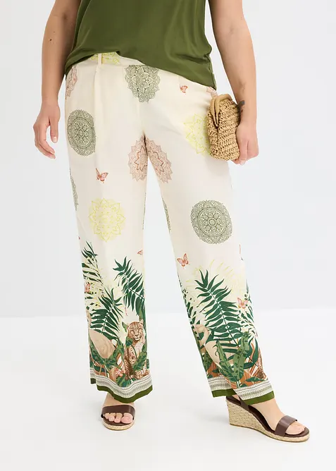 &Scaron;irok&eacute; kalhoty z visk&oacute;zy, s nati&scaron;těnou bordurou, bonprix