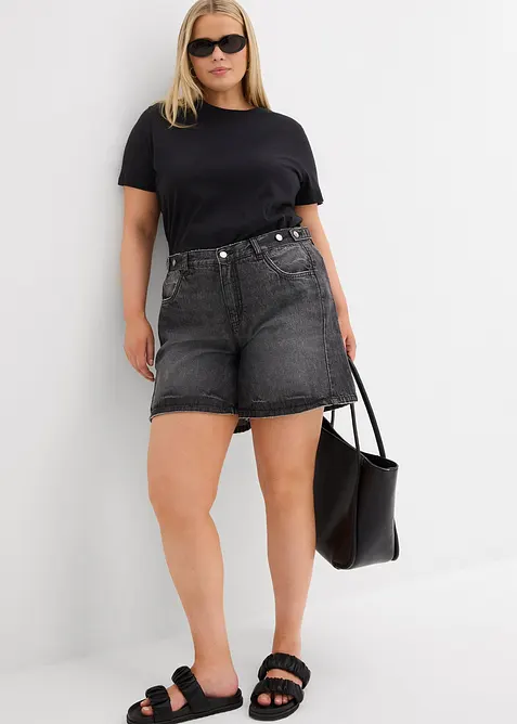 Džínové šortky, Mid Waist, nízký podíl streče, bonprix