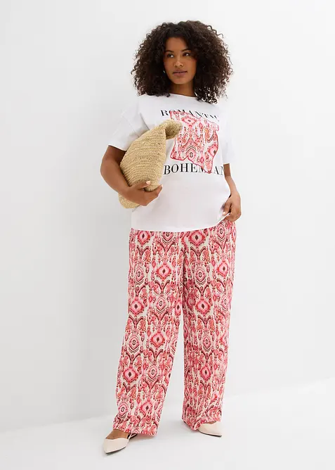 Kalhoty bez zap&iacute;n&aacute;n&iacute;, ze strukturovan&eacute;ho krepu, bonprix