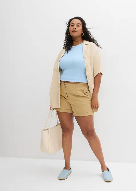 Keprové šortky s vysokým pasem, bonprix