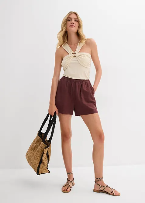 Top s ram&iacute;nkem kolem krku a tepanou dekorativn&iacute; sponou, bonprix