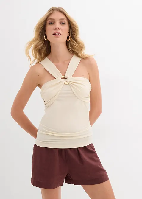 Top s ram&iacute;nkem kolem krku a tepanou dekorativn&iacute; sponou, bonprix