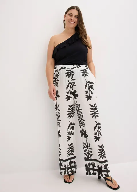 Poti&scaron;těn&eacute; kalhoty ze spl&yacute;vav&eacute; visk&oacute;zy, bonprix