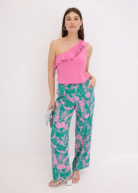 Top na jedno rameno, s volánem, z měkké viskózové směsi, bonprix