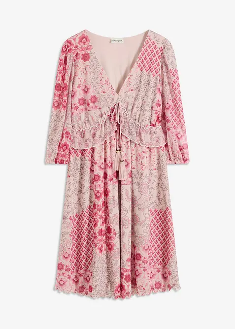 Tunikové šaty ze síťoviny s potiskem, bonprix