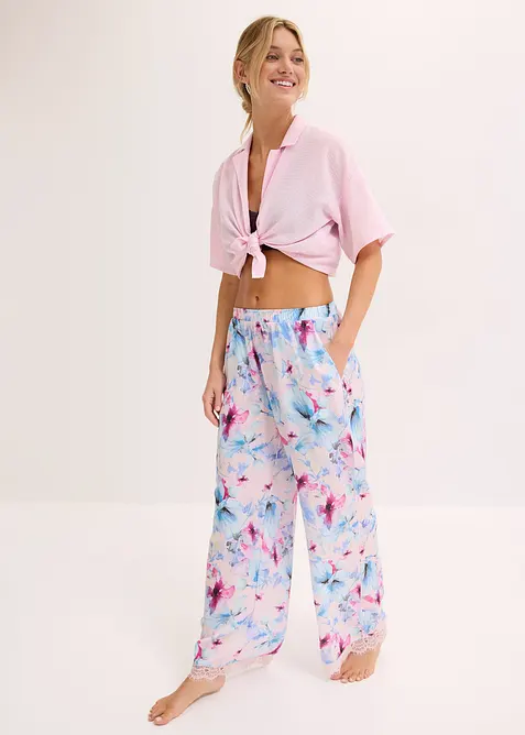 Dlouhé pyžamové kalhoty z lesklého saténu, bonprix