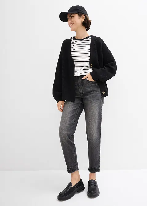 Mom dž&iacute;ny High Waist, mal&yacute; pod&iacute;l streče, zkr&aacute;cen&eacute;, bonprix