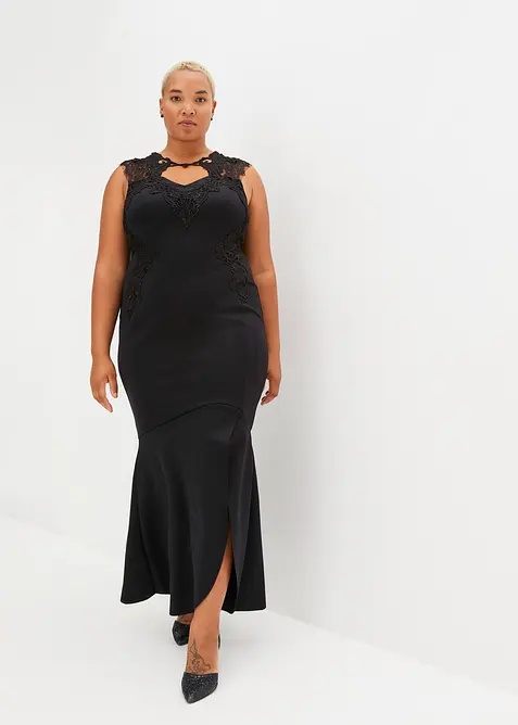 Maxi šaty z pevného materiálu scuba, s krajkou, bonprix