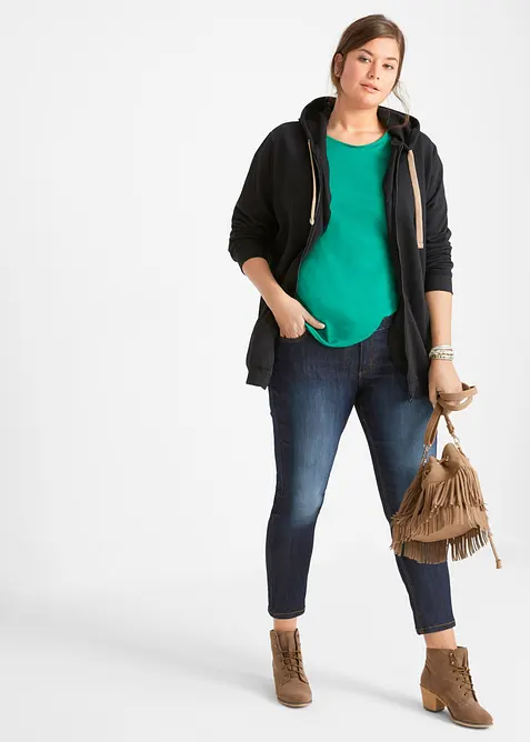 Cropped dž&iacute;ny Slim Fit Mid Waist, bonprix