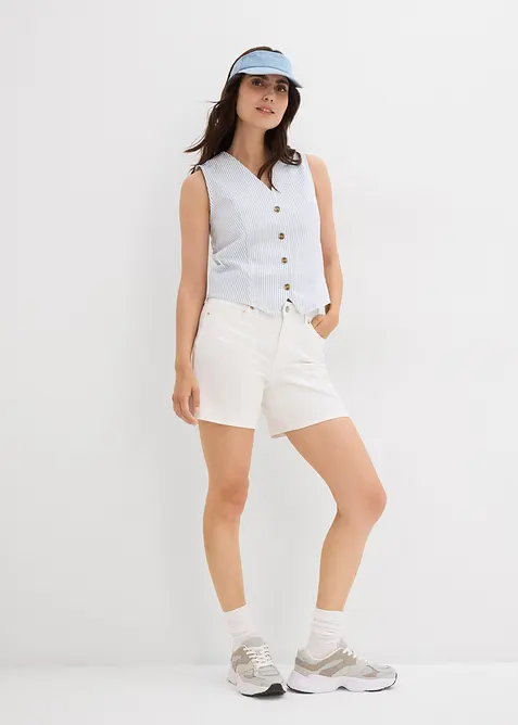 Džínové bermudy Mid Waist, Low Stretch, bonprix