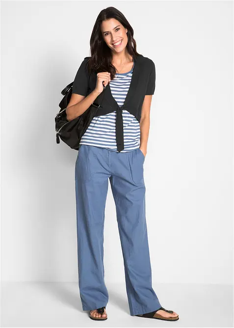 Lněn&eacute; kalhoty s &scaron;irok&yacute;mi nohavicemi, bonprix