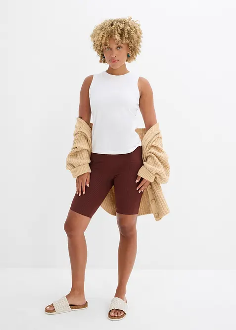 Krátké legíny z žebrovaného žerzeje, High Waist, bonprix