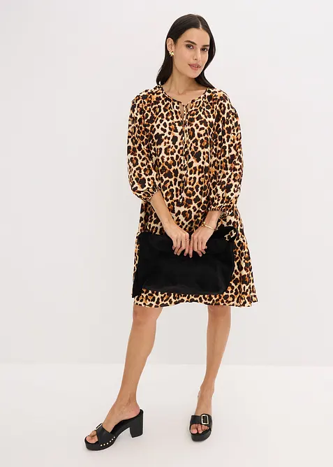 Tunikové šaty ze strukturovaného krepu s potiskem, bonprix