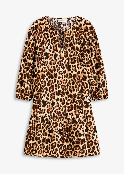 Tunikové šaty ze strukturovaného krepu s potiskem, bonprix