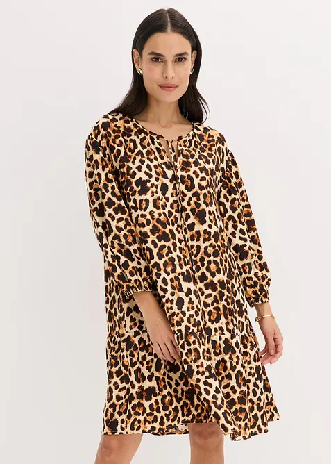 Tunikové šaty ze strukturovaného krepu s potiskem, bonprix