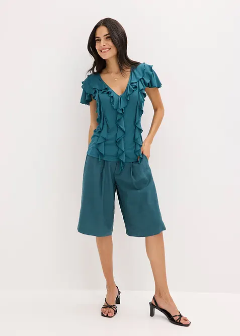 Tričko s vol&aacute;ny, z měkk&eacute; směsi s modalem, bonprix