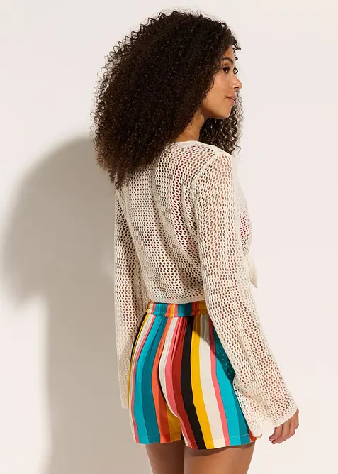 Průhledný plážový pletený kabátek s ažurovým vzorem, bonprix