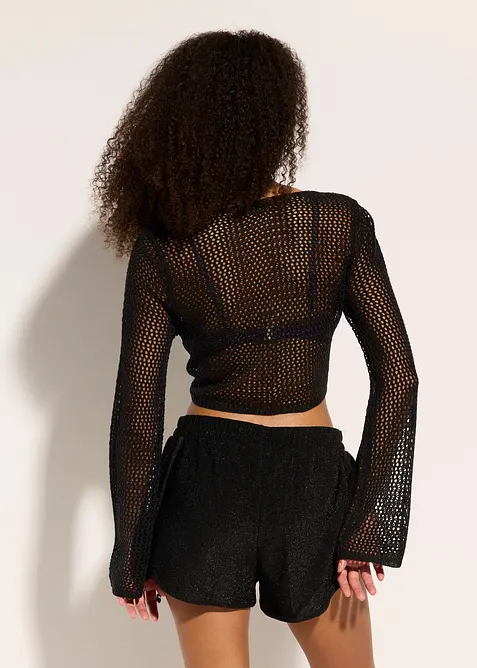 Průhledný plážový pletený kabátek s ažurovým vzorem, bonprix