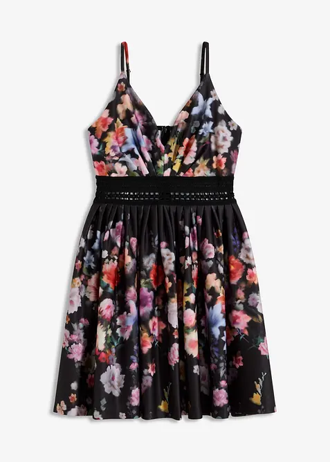 Mini šaty s háčkovanou vsadkou, bonprix