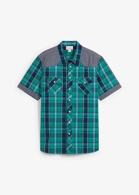 Košile s krátkým rukávem a džínovou aplikací, bonprix