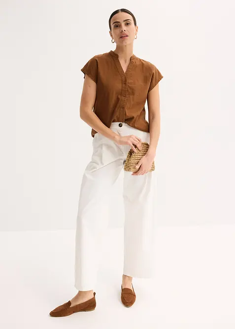 Halenka s krátkým rukávem, ze vzdušné lněné směsi, bonprix