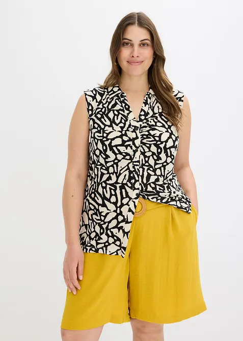 P&oacute;lo tričko bez ruk&aacute;vů, s nařasen&iacute;m, bonprix