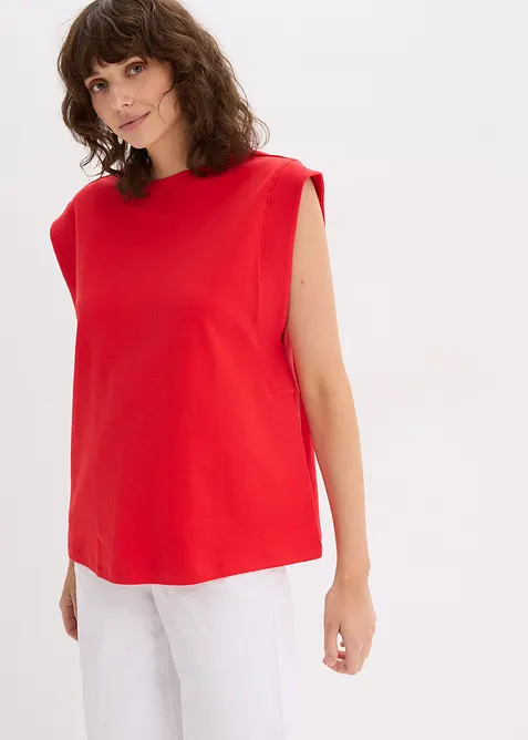 Top s žebrovanou vsadkou na rukávu, bonprix