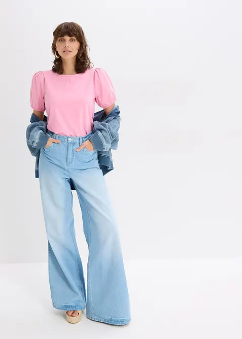 Žerzejové tričko s rukávy z bavlněného popelínu, bonprix