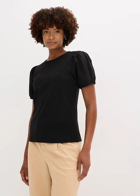 Žerzejové tričko s rukávy z bavlněného popelínu, bonprix